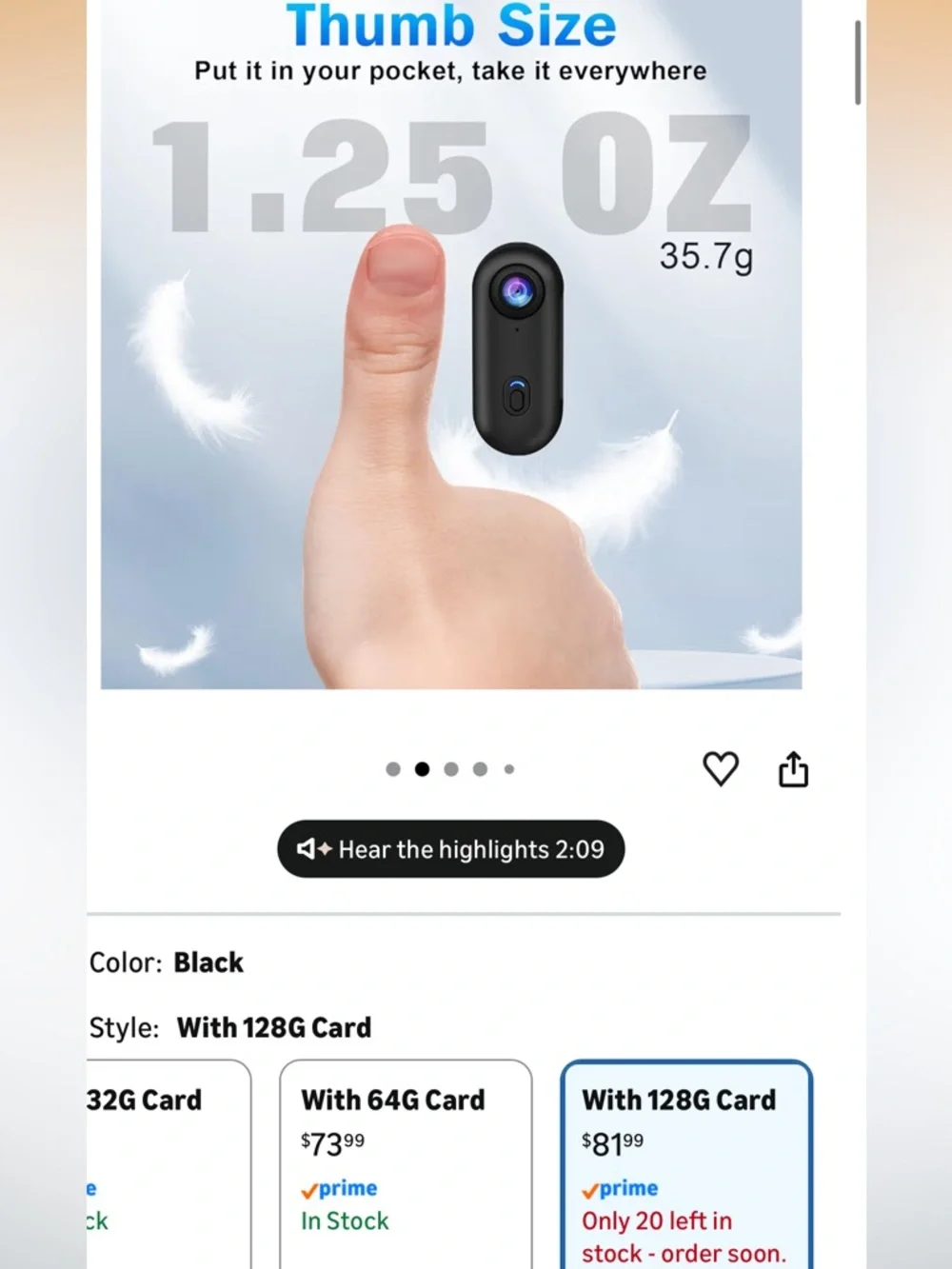 Amazon Black Mini HD Action Camera with Accessories